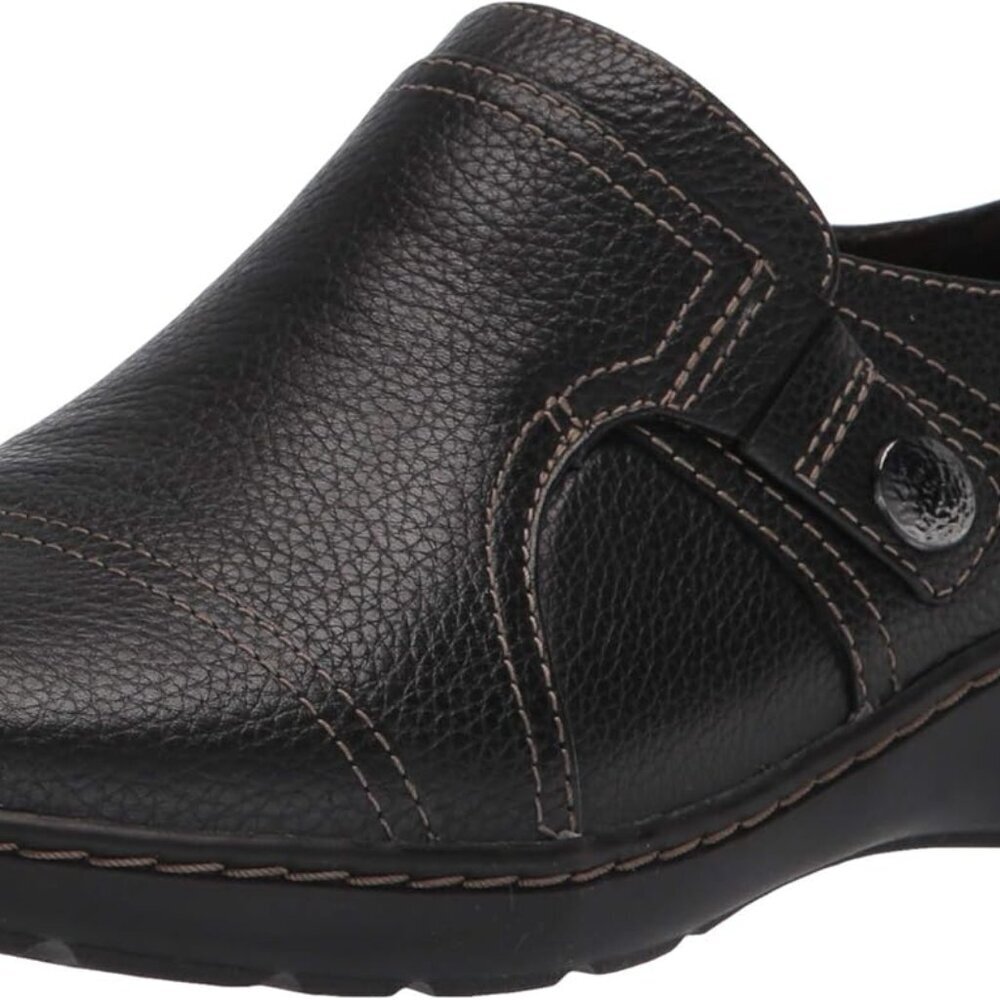 Women's Leather Loafer Size 8.5 Wide Slip-On Comfort Poppy Black Tumbled